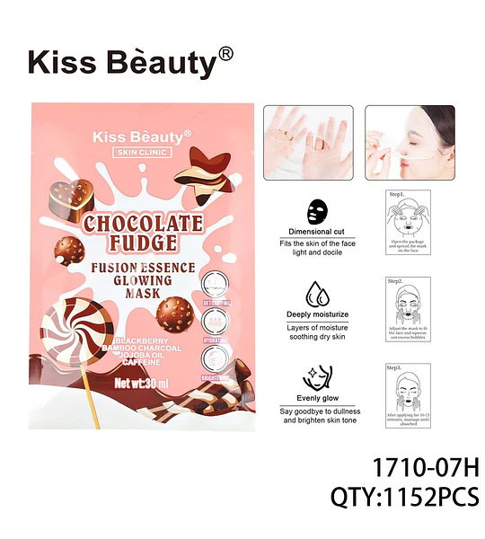 Mascarilla Facial Iluminadora Kiss Beauty Chocolate Fudge con Carbón y Cafeína