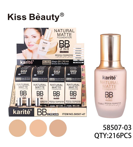 Base de Maquillaje Karité BB Cream 7 en 1 Natural Matte con Vitamina C y SPF50