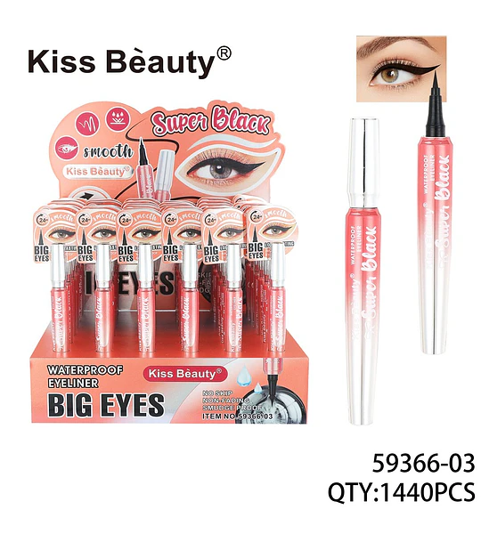 Eyeliner Líquido Super Negro Kiss Bèauty Waterproof Larga Duración