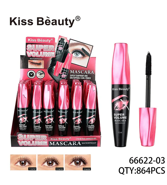Máscara de Pestañas Súper Volumen Waterproof Kiss Beauty