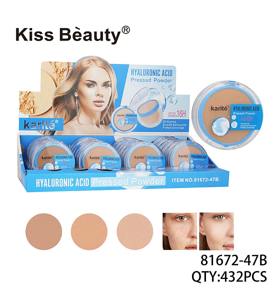 Polvo Compacto con Ácido Hialurónico Karité Kiss Beauty Larga Duración