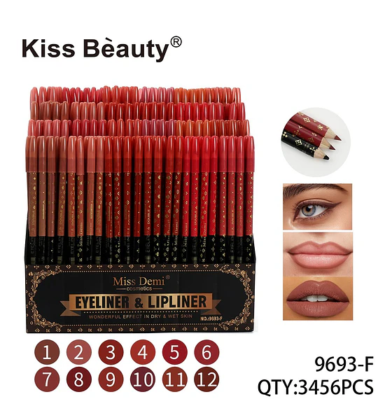 Delineador de Ojos y Labios Doble Función Miss Demi, Set de 12 Tonos Versátiles