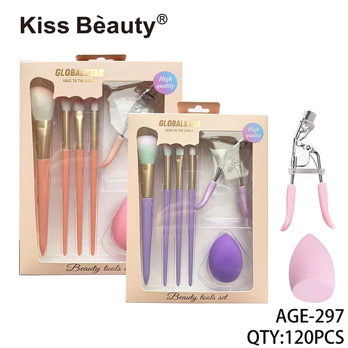 Set de brochas y accesorios de maquillaje Kiss Bèauty Globalstar tonos pastel - Chuys Beautys | Chuy's Beautys