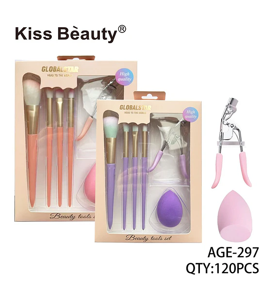 Set de brochas y accesorios de maquillaje Kiss Bèauty Globalstar tonos pastel