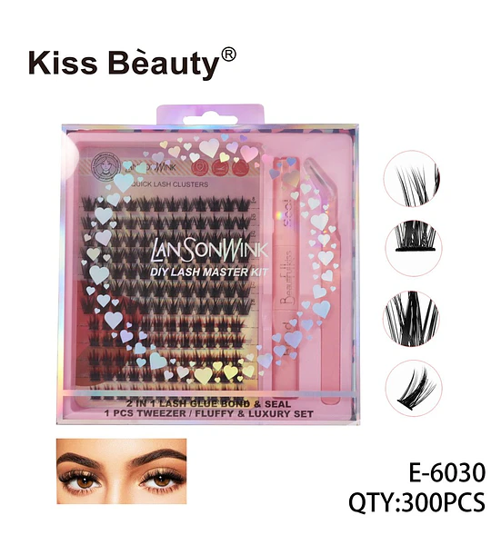 Kit de Pestañas Postizas Cluster DIY Completo Kiss Beauty Lansonwink