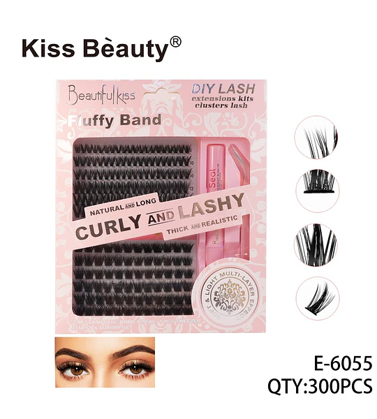 Kit de Extensiones de Pestañas Rizadas Largas y Voluminosas Kiss Bèauty DIY