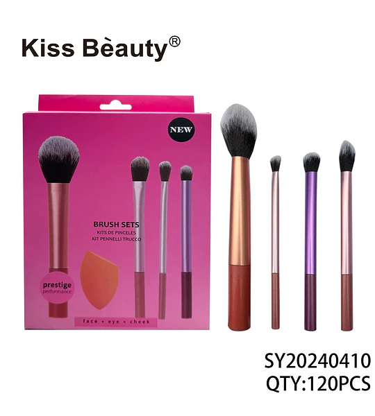 Set de Brochas y Esponja de Maquillaje Kiss Bèauty para Rostro y Ojos