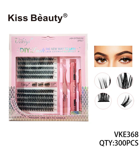 Kit de extensiones de pestañas DIY Vikiyi con adhesivo, sellador y pinzas, mix 9-14mm