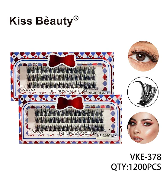 Pestañas Postizas Individuales en Cluster Kiss Beauty Vikiyi MS-0.07C-MIX