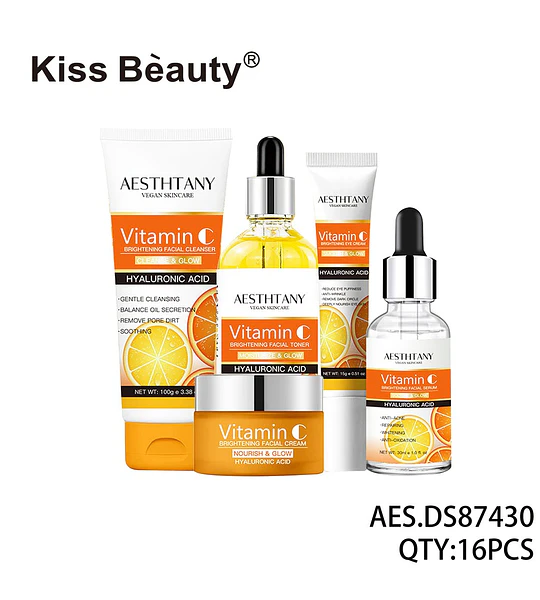 Set Skincare Facial Aclarante Vitamina C y Ácido Hialurónico Kiss Beauty AESTHTANY