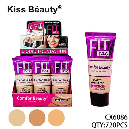 Base Líquida Matte y Sin Poros Kiss Beauty Comfor Beauty FIT nac - Chuys Beautys | Chuy's Beautys