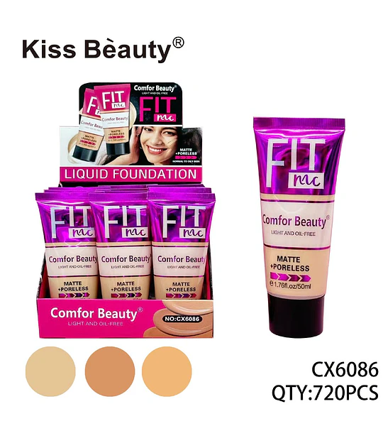 Base Líquida Matte y Sin Poros Kiss Beauty Comfor Beauty FIT nac