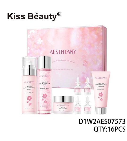Set de Cuidado Facial Hidratante Radiante AESTHTANY Blossom, 16 piezas