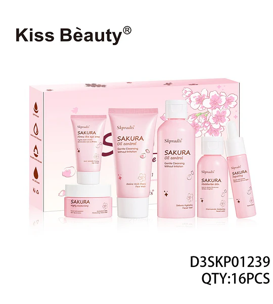 Set de Cuidado Facial Kiss Beauty Sakura Hidratante y Control de Grasa, 16 Piezas