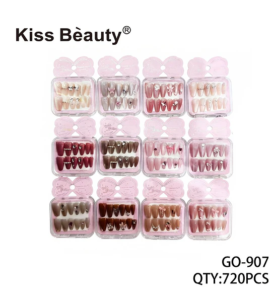 Uñas postizas decoradas colección nude y pastel Kiss Bèauty 720 piezas