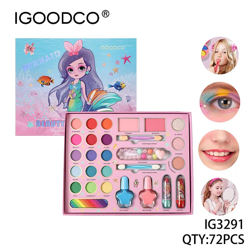 Set de Maquillaje Infantil IGOODCO Temática Sirena 72 Piezas - Chuys Beautys | Chuy's Beautys