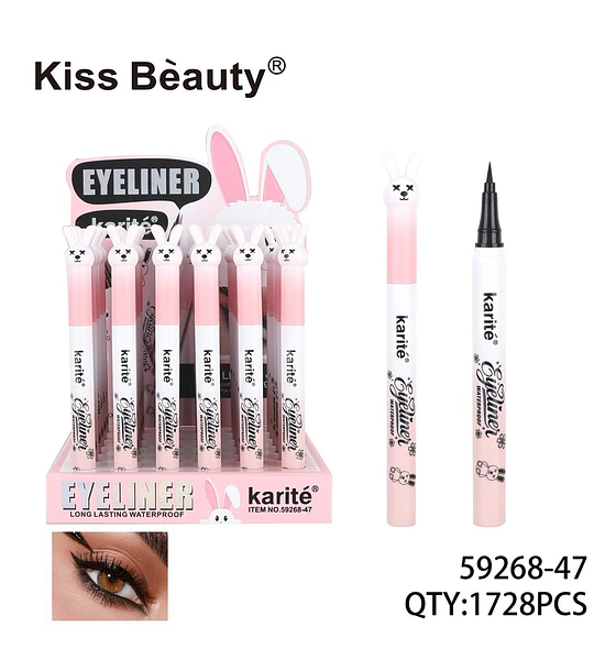 Eyeliner Líquido Waterproof Larga Duración Karité Kiss Beauty con Diseño de Conejo