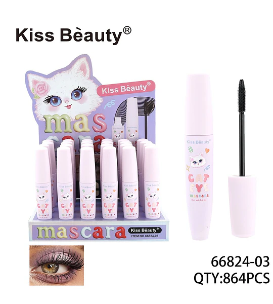 Máscara de Pestañas Cat Eye Kiss Beauty para Volumen y Alargamiento Intenso