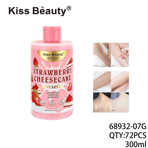 Loción corporal Kiss Beauty Strawberry Cheesecake hidratante y reafirmante - Chuys Beautys | Chuy's Beautys