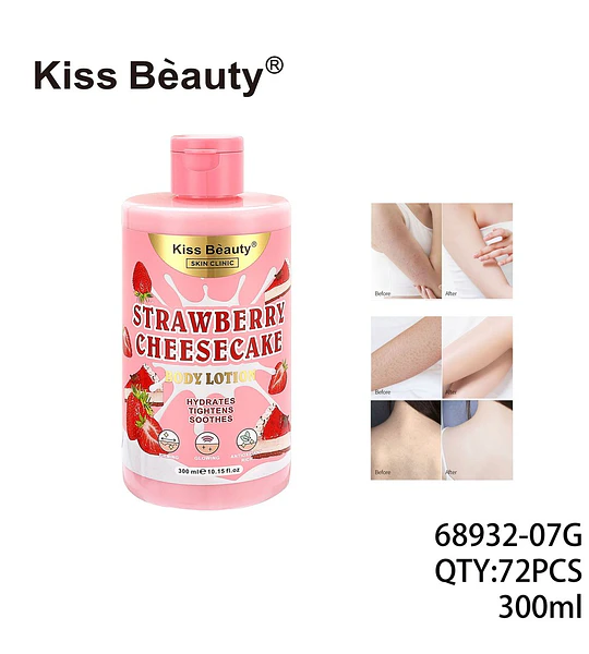 Loción corporal Kiss Beauty Strawberry Cheesecake hidratante y reafirmante