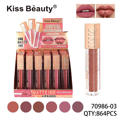Labial Líquido Matte Ink Super Waterproof 24H Kiss Beauty - Chuys Beautys | Chuy's Beautys