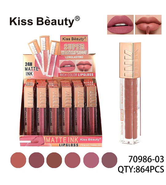Labial Líquido Matte Ink Super Waterproof 24H Kiss Beauty