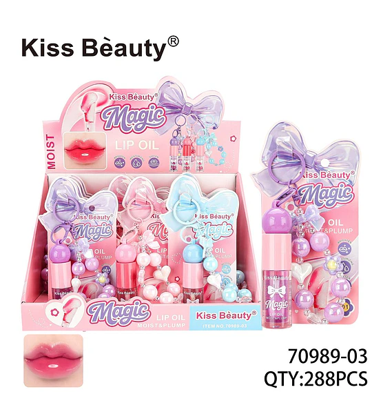 Aceite labial Magic Moist & Plump Kiss Beauty con llavero