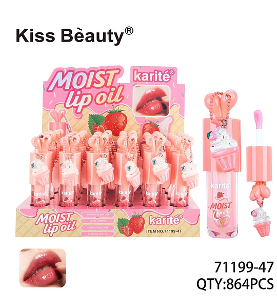 Aceite Labial Hidratante Fresa con Charm Cupcake Kiss Beauty Karité