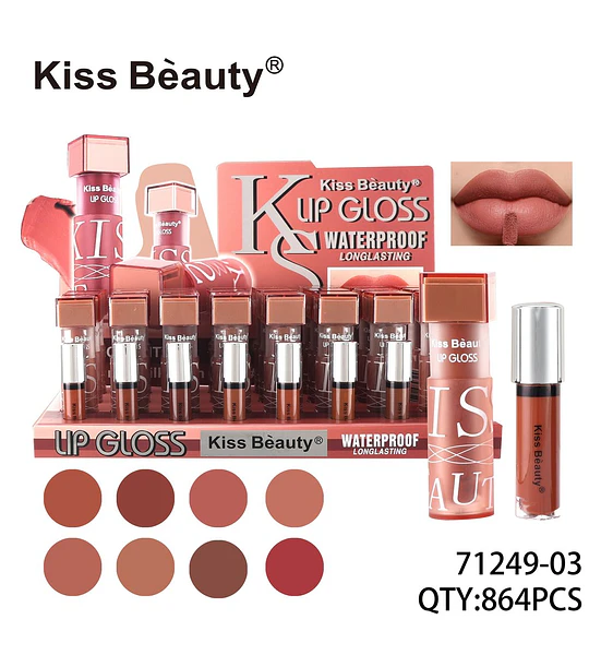 Kiss Beauty Lip Gloss Waterproof Larga Duración Tonos Nude