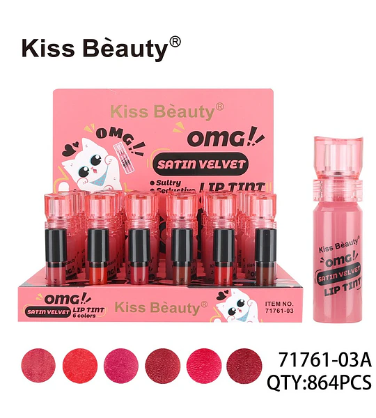 Tinta Labial Satin Velvet Kiss Beauty OMG! 6 Tonos Vibrantes