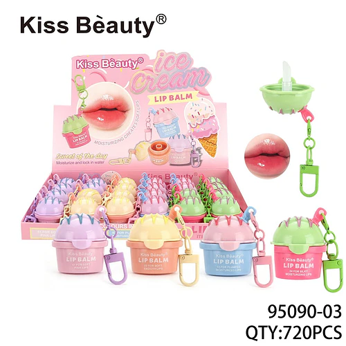 Bálsamo Labial Hidratante Kiss Beauty Ice Cream con Llavero - Chuys Beautys | Chuy's Beautys