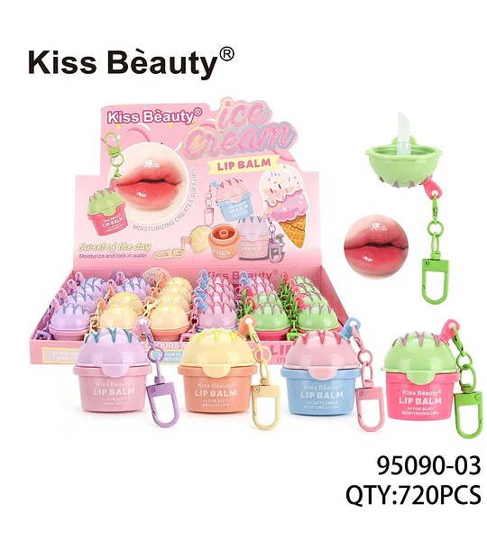 Bálsamo Labial Hidratante Kiss Beauty Ice Cream con Llavero