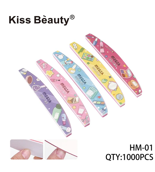 Set de Limas de Uñas Doble Cara 100/180 con Diseños Variados Kiss Bèauty