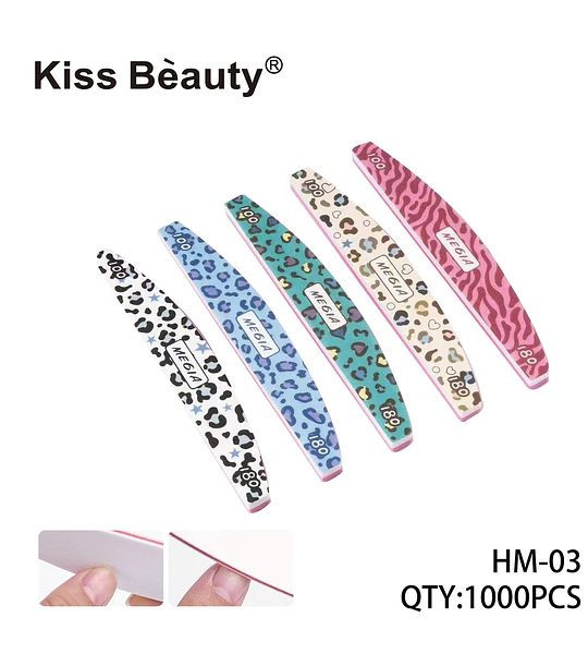 Set de limas de uñas curvas doble grano 100/180 Kiss Bèauty