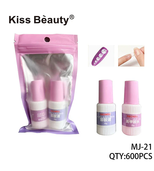 Set de Pegamento y Removedor de Uñas Artificiales Kiss Bèauty 10g