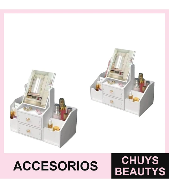 Organizador con Espejo Rectangular de Madera Prensada