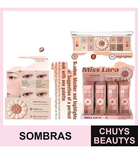 Paleta de Sombras y Iluminadores Rosados y Cafés MISS LARA