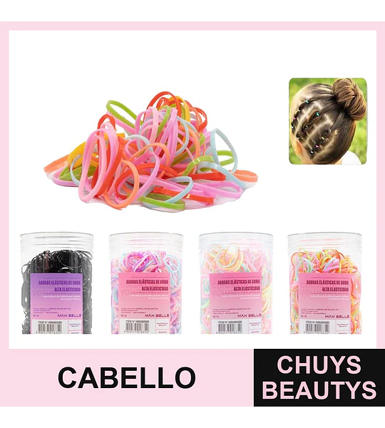 Ligas para Cabello Elásticas MAX BELLEZA en Colores y Negro