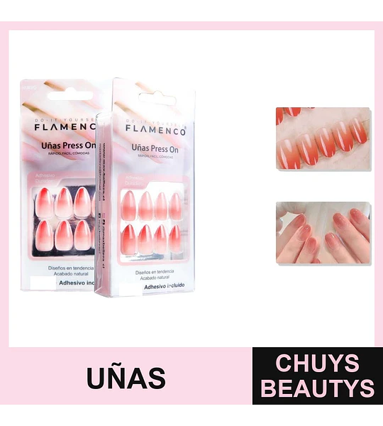 Uñas Press On Flamenco 30 Piezas