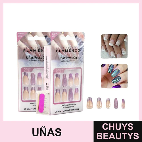 Uñas Press On Flamenco 30 Piezas Diseño Natural - flamenco | Chuys Beautys