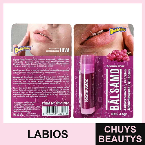 Bálsamo Labial Hidratante BUBBALUU Uva - BUBBALUU | Chuys Beautys