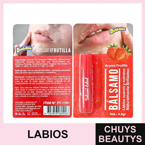 Bálsamo Labial Hidratante Frutilla BUBBALUU - BUBBALUU | Chuys Beautys