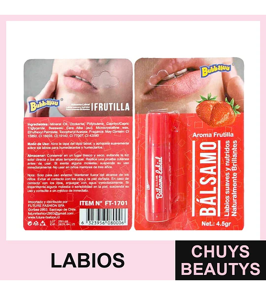 Bálsamo Labial Hidratante Frutilla BUBBALUU