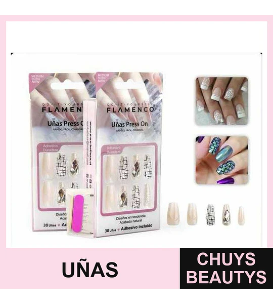Uñas Press On Flamenco Hipoalergénicas