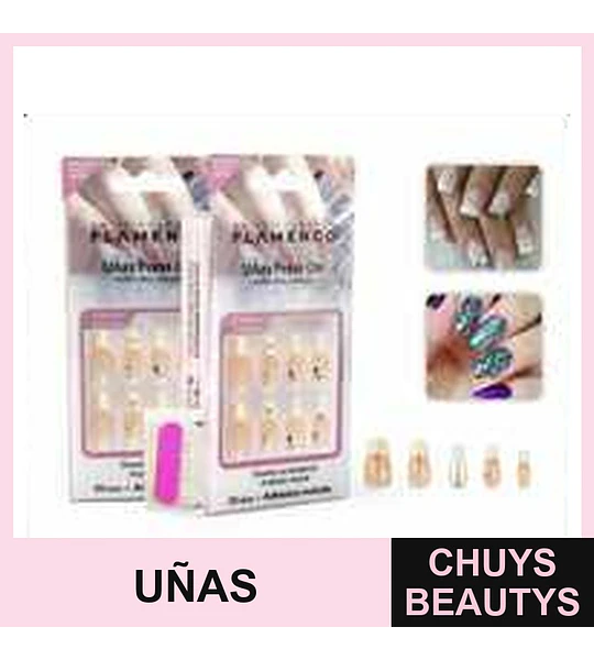 Uñas Press On Flamenco Hipoalergénicas