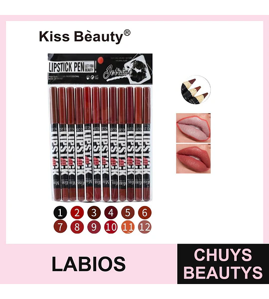 Lápiz delineador de labios punta gruesa Chuys Beautys - Pack 12