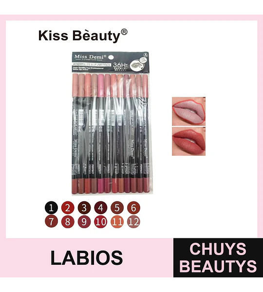 Lápiz delineador de labios mate Chuys Beautys 12 tonos