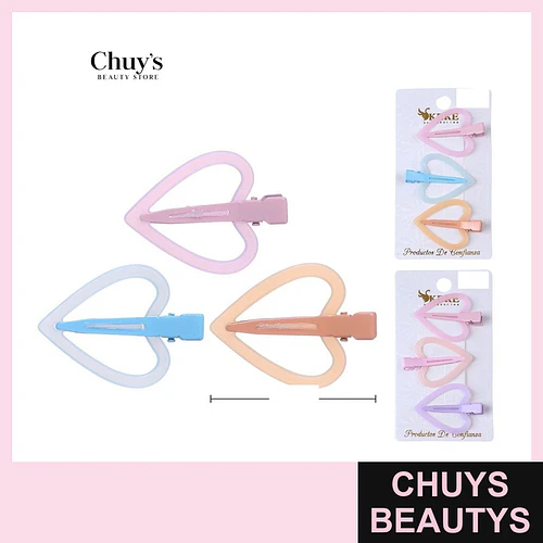 Pinches con Diseños Corazón 3 Piezas - Chuys Beautys | Chuys Beautys
