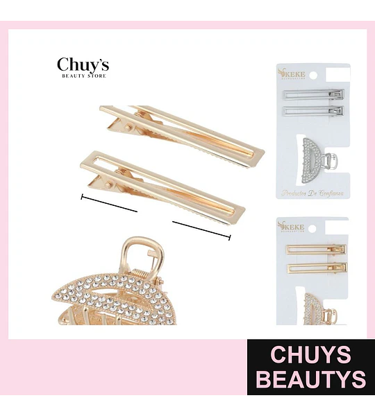 Pinches plateados con strass