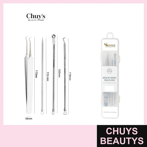 Set Limpieza Acne Acero Inoxidable 4PCS - Chuys Beautys | Chuys Beautys